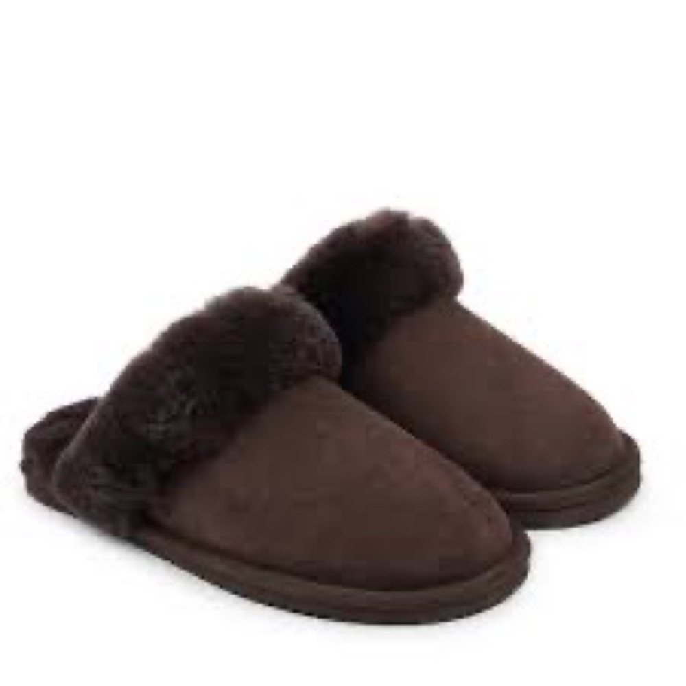 🆕 Floopi QVC Brown Fur Faux Suede Shearling Memory Foam House Slippers